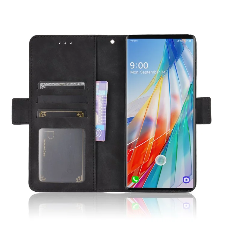 Case de Cuero de Soporte de Cubierta Protectora de Teléfono Con Múltiples Ranuras Para Tarjetas Para LG Wing 5G - Negro