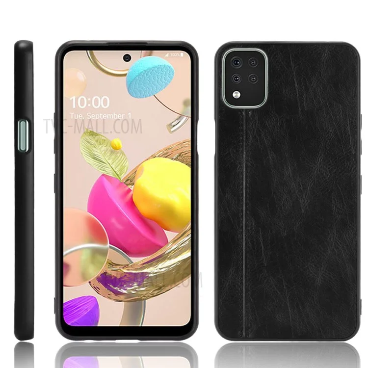 Full Protection Stitching Line Design PU Leather Coated Hybrid Cell Phone Case for LG K42 - Black