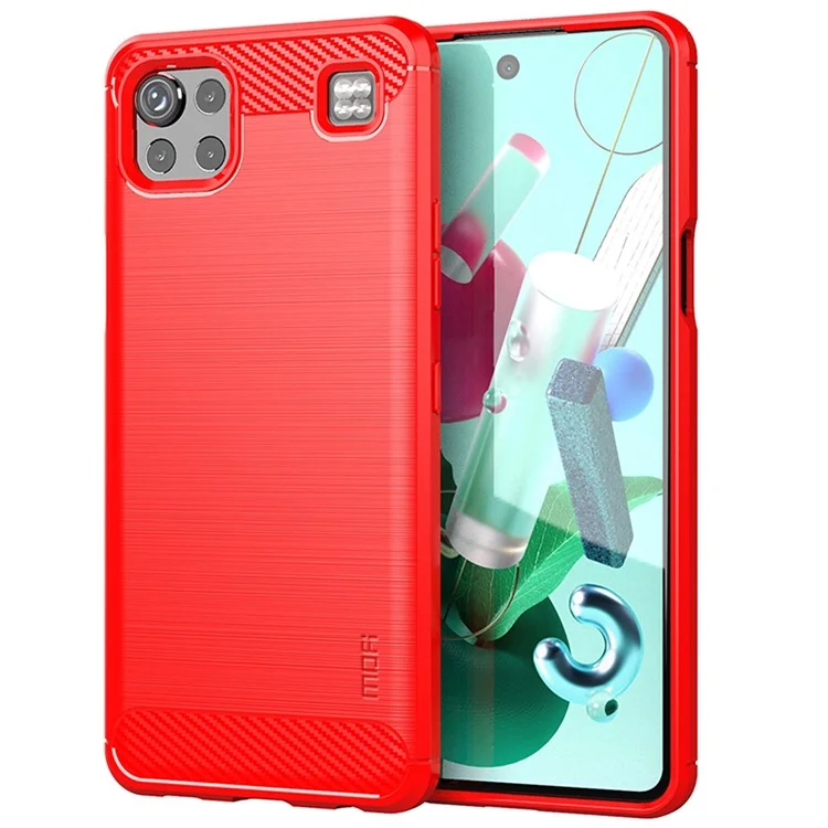 MOFI for LG K92 5G Light Thin Anti-seismic Protective Cover Carbon Fiber Texture Brushed Surface TPU Phone Case - Red