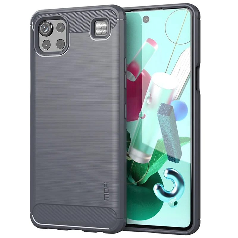 MOFI for LG K92 5G Light Thin Anti-seismic Protective Cover Carbon Fiber Texture Brushed Surface TPU Phone Case - Grey
