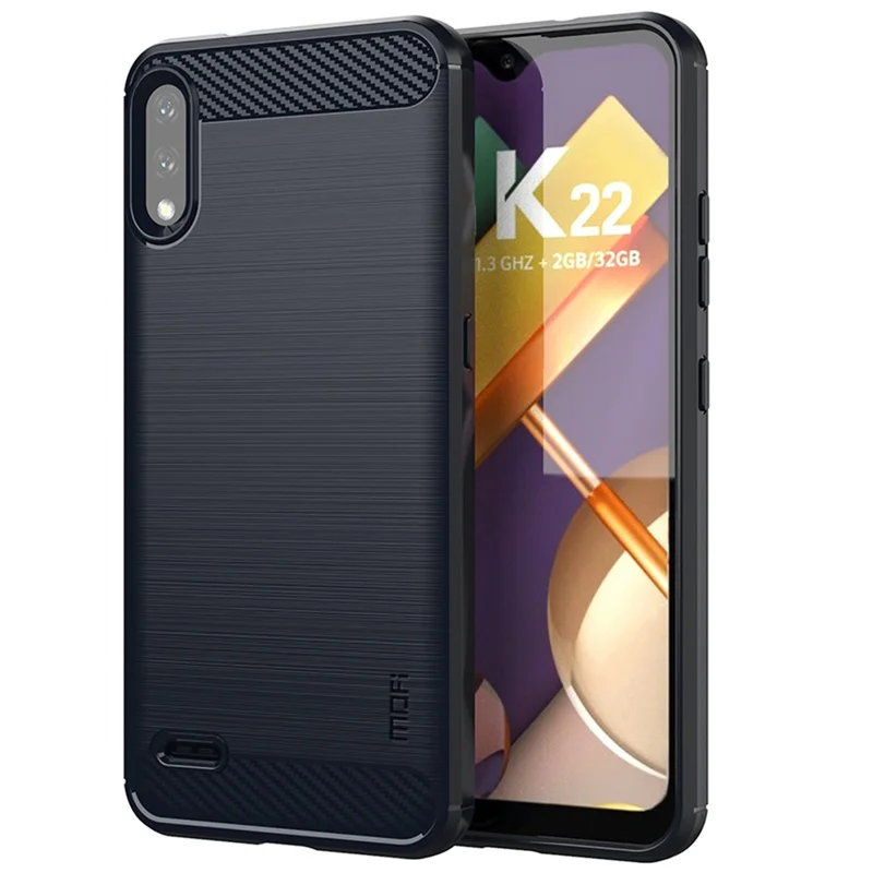 MOFI for LG K22/K22 Plus Anti-scratch Light Slim Protective Cover TPU Carbon Fiber Texture Brushed Surface Cell Phone Case - Blue