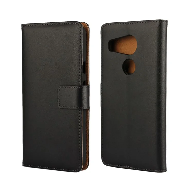 Wallet Genuine Split Leather Stand Case Cover for LG Nexus 5X - Black