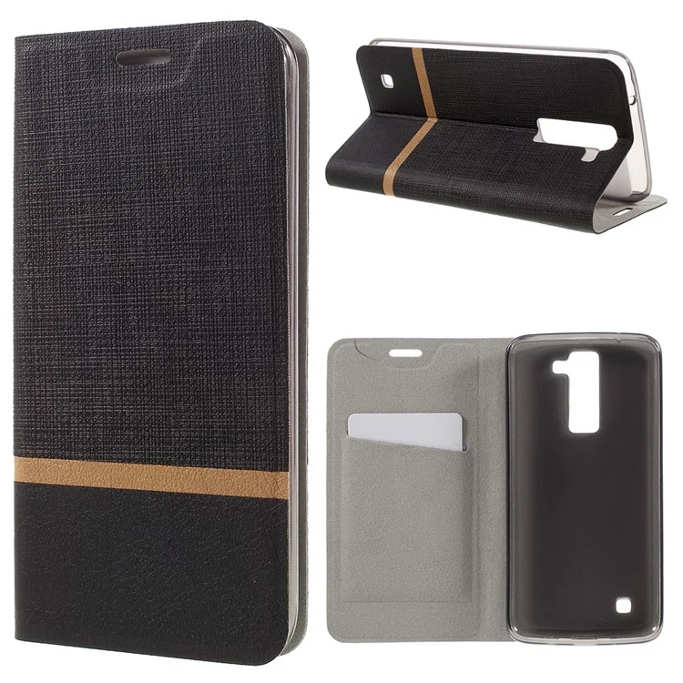 Cross Texture PU Leather Card Slot Case for LG K8 Built-in Steel Sheet - Black