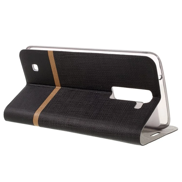 Cross Texture PU Leather Card Slot Case for LG K8 Built-in Steel Sheet - Black
