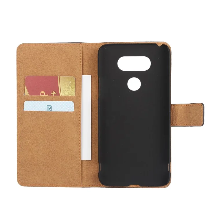 Genuine Split Leather Wallet Magnetic Flip Case for LG G5 / G5 SE - Black