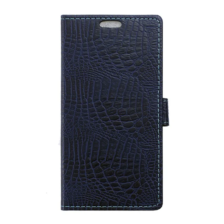 Crocodile Card Holder Stand Leather Cover for LG K8 - Dark Blue