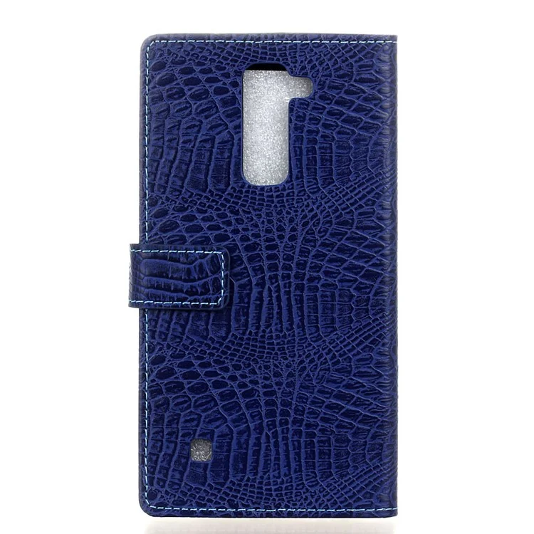 Crocodile Card Holder Stand Leather Cover for LG K8 - Dark Blue