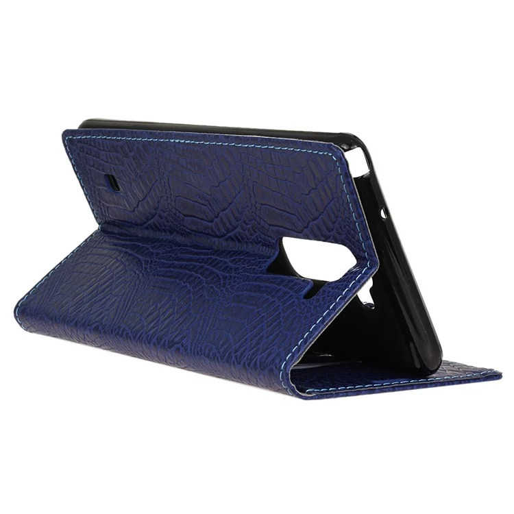 Crocodile Card Holder Stand Leather Cover for LG K8 - Dark Blue