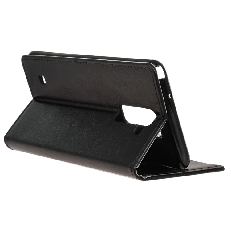 Crazy Horse Leather Case Wallet Protector for LG K8 - Black