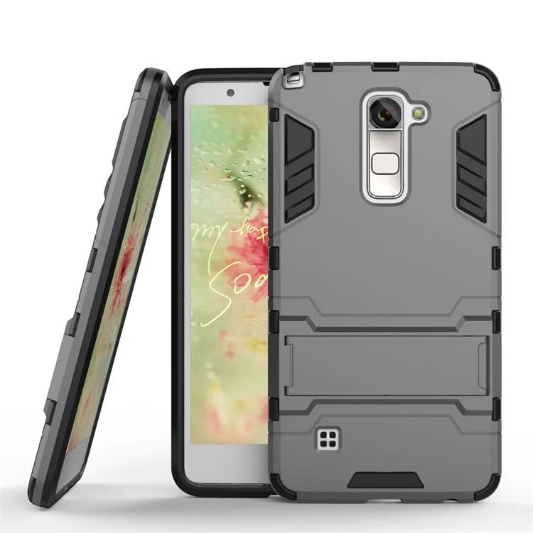 Solid PC + TPU Hybrid Case Shell with Kickstand for LG Stylus 2/LG G Stylo 2 - Grey