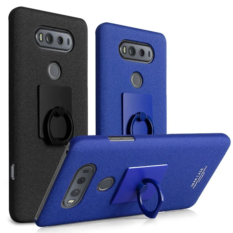 IMAK Ring Holder Kickstand Matte PC Phone Case for LG V20 - Black
