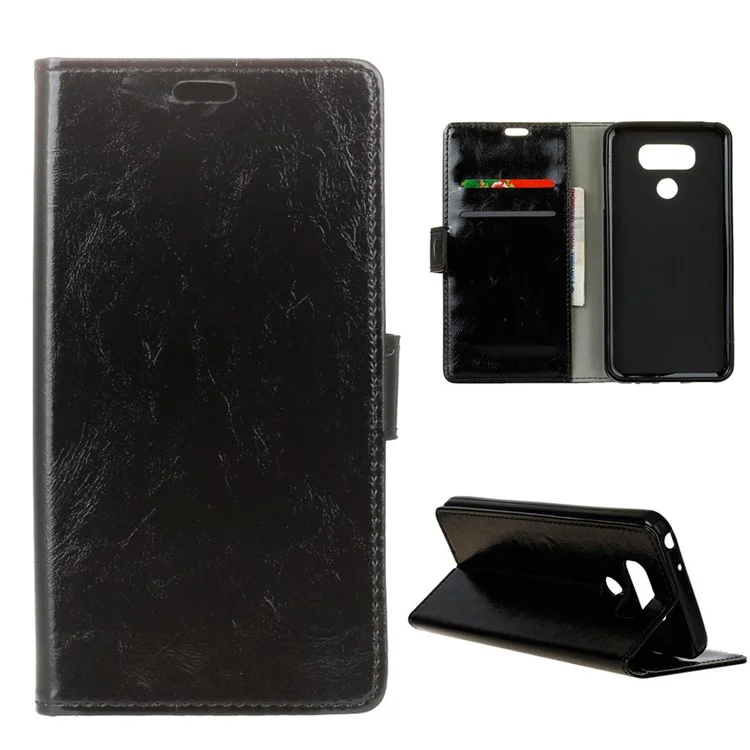Crazy Horse Wallet Leather Stand Phone Case for LG G6 - Black