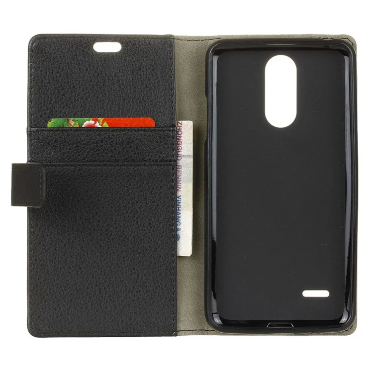 Litchi Grain PU Leather Wallet Mobile Case for LG K8 2017 EU Version - Black