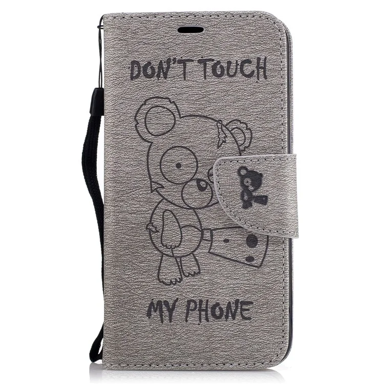 For LG K10 (2017) Imprinted Bear Wallet Stand Leather Case with Lanyard - Grey