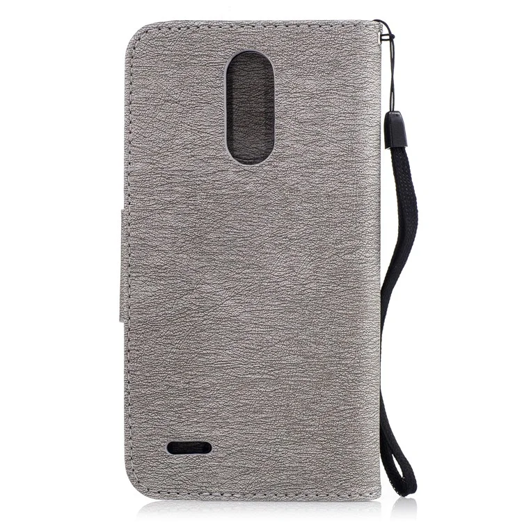 For LG K10 (2017) Imprinted Bear Wallet Stand Leather Case with Lanyard - Grey
