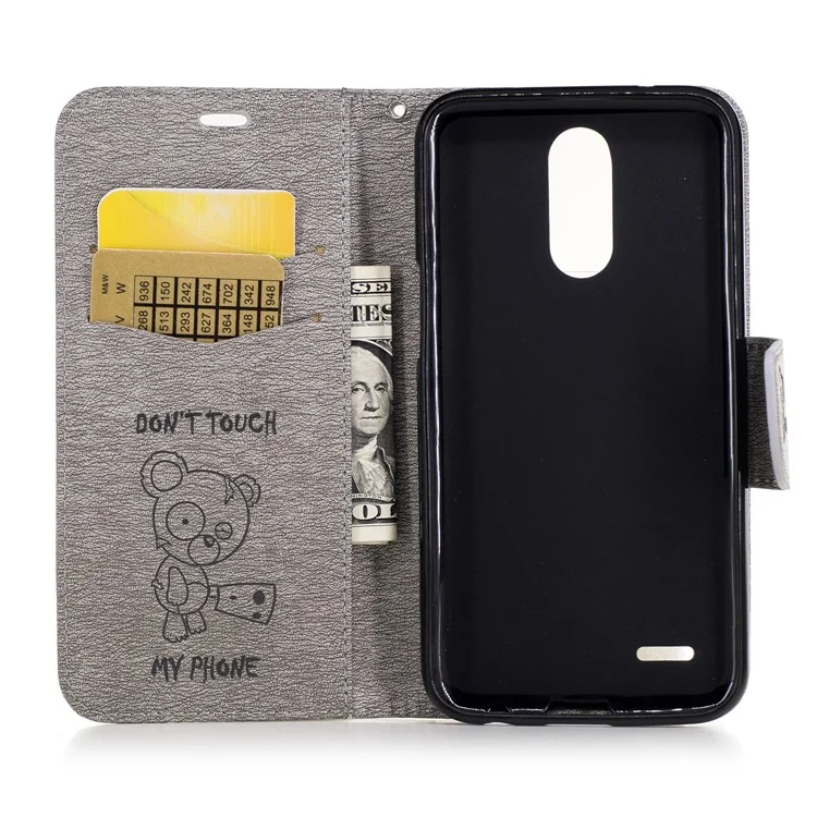 For LG K10 (2017) Imprinted Bear Wallet Stand Leather Case with Lanyard - Grey