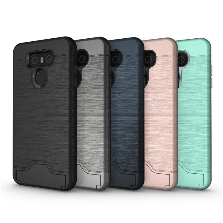 2-In-1 Brushed Plastic + TPU Case with Stand Card Slot for LG G6 - Black