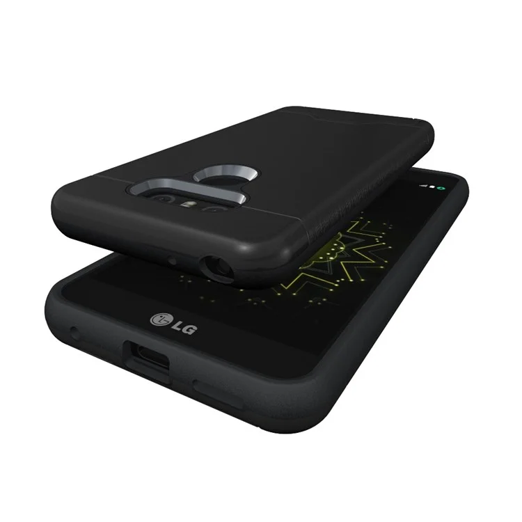 2-In-1 Brushed Plastic + TPU Case with Stand Card Slot for LG G6 - Black