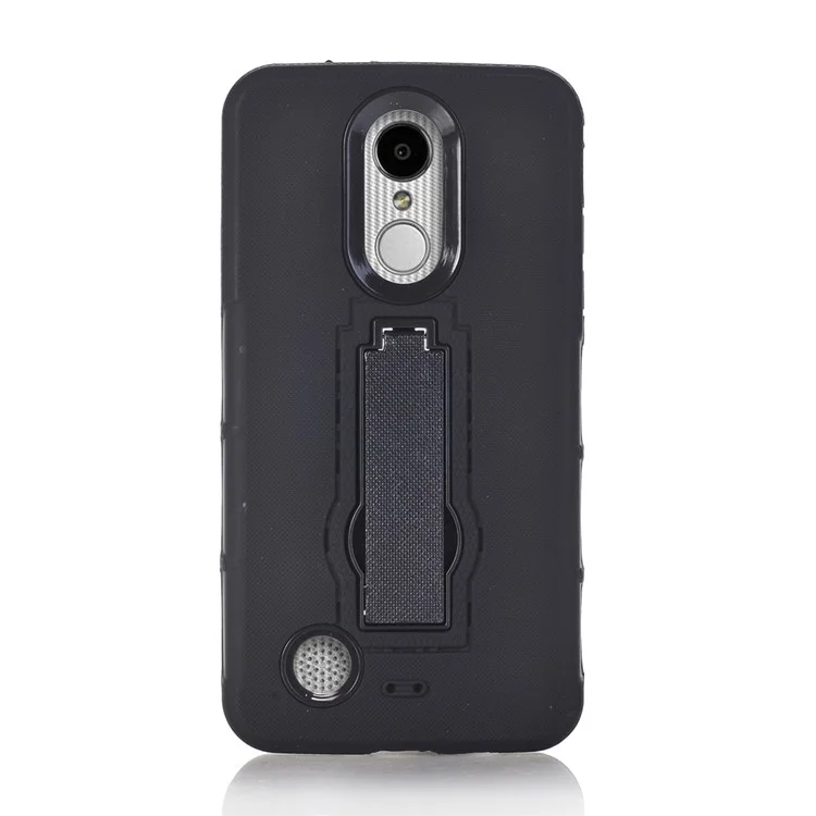 Cross Texture TPU Plastic Kickstand Case Armor Guard for LG Aristo LV3 MS210 / K8 2017 M200N - Black