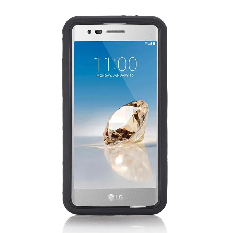 Cross Texture TPU Plastic Kickstand Case Armor Guard for LG Aristo LV3 MS210 / K8 2017 M200N - Black