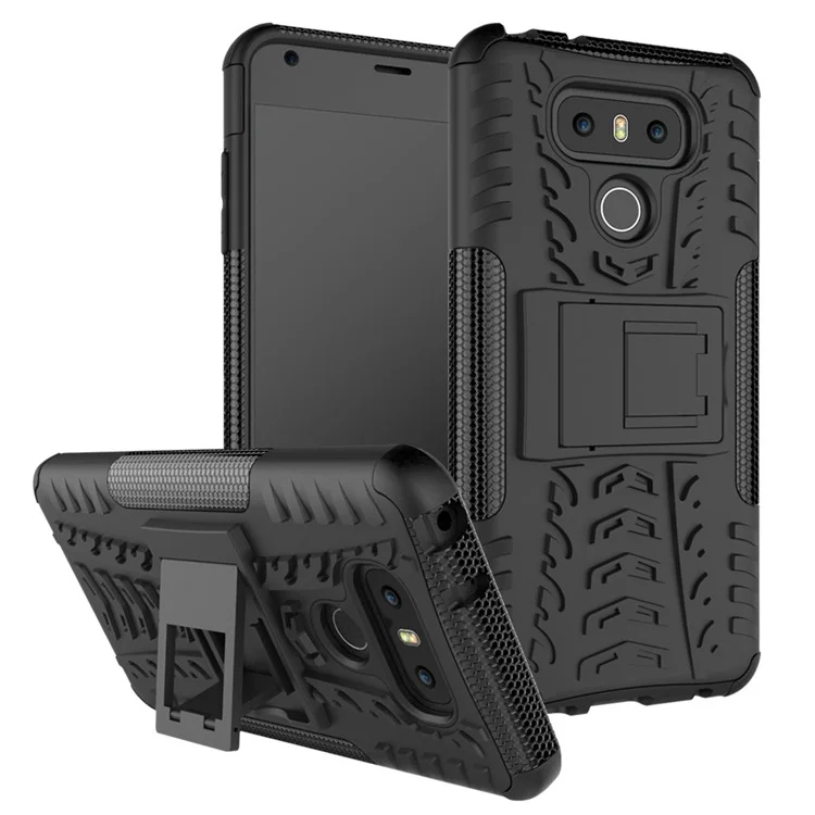 Tyre Pattern Kickstand 2-In-1 Cell Phone Case PC + TPU for LG G6 - Black