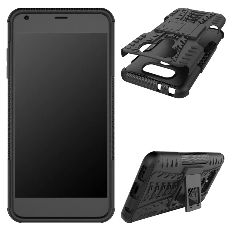 Tyre Pattern Kickstand 2-In-1 Cell Phone Case PC + TPU for LG G6 - Black