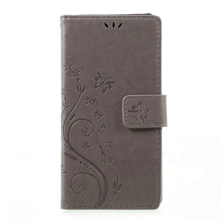 Imprinted Butterfly Flowers Leather Wallet Cover for LG G6 - Grey