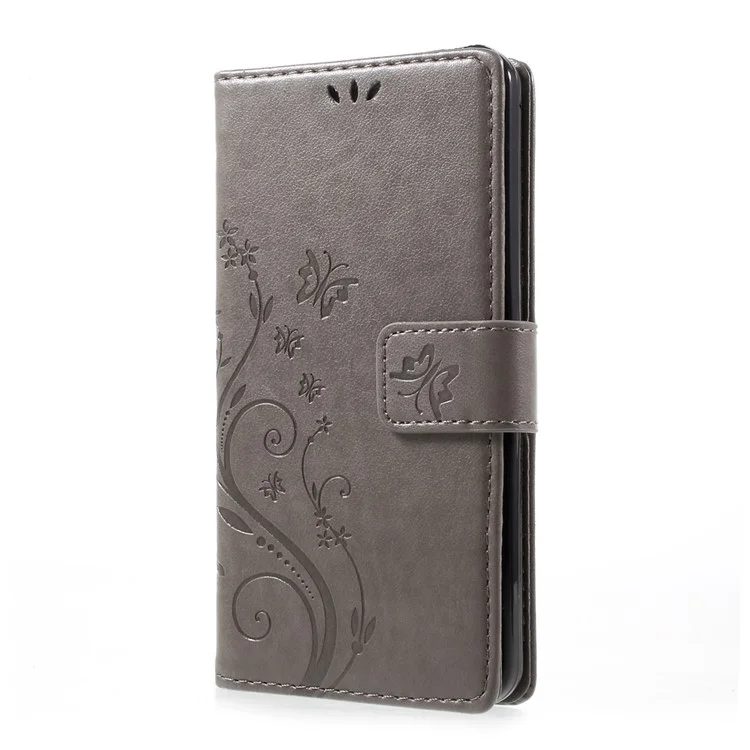 Imprinted Butterfly Flowers Leather Wallet Cover for LG G6 - Grey