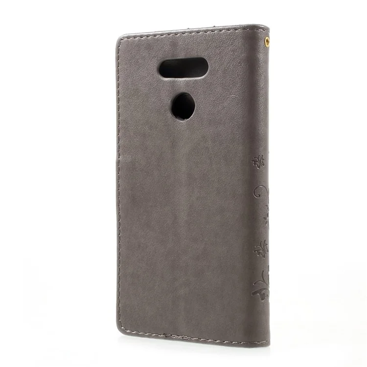 Imprinted Butterfly Flowers Leather Wallet Cover for LG G6 - Grey