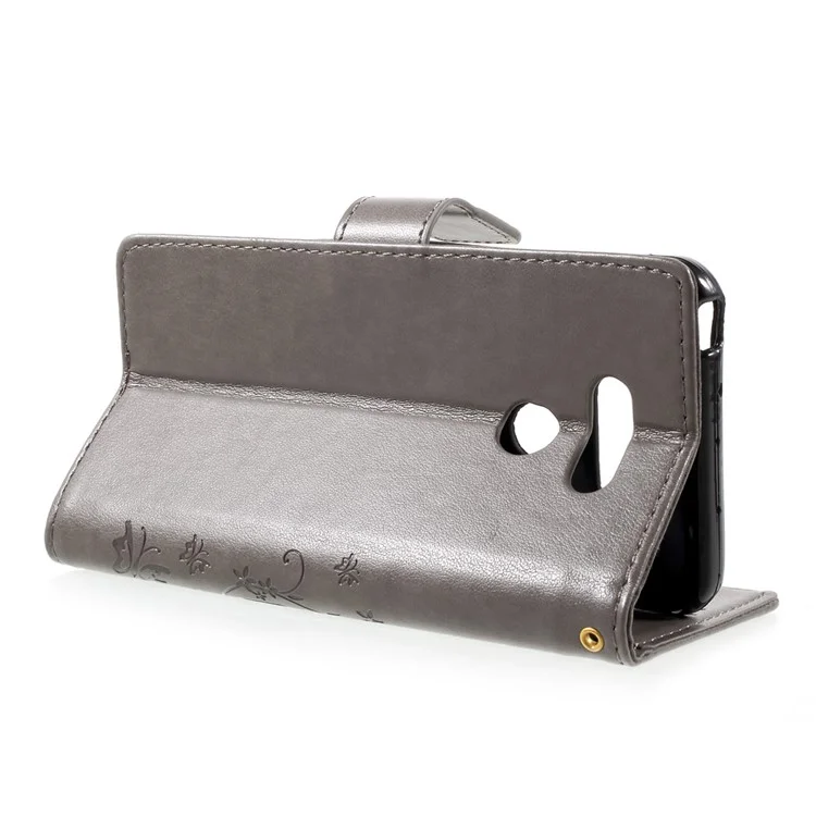 Imprinted Butterfly Flowers Leather Wallet Cover for LG G6 - Grey