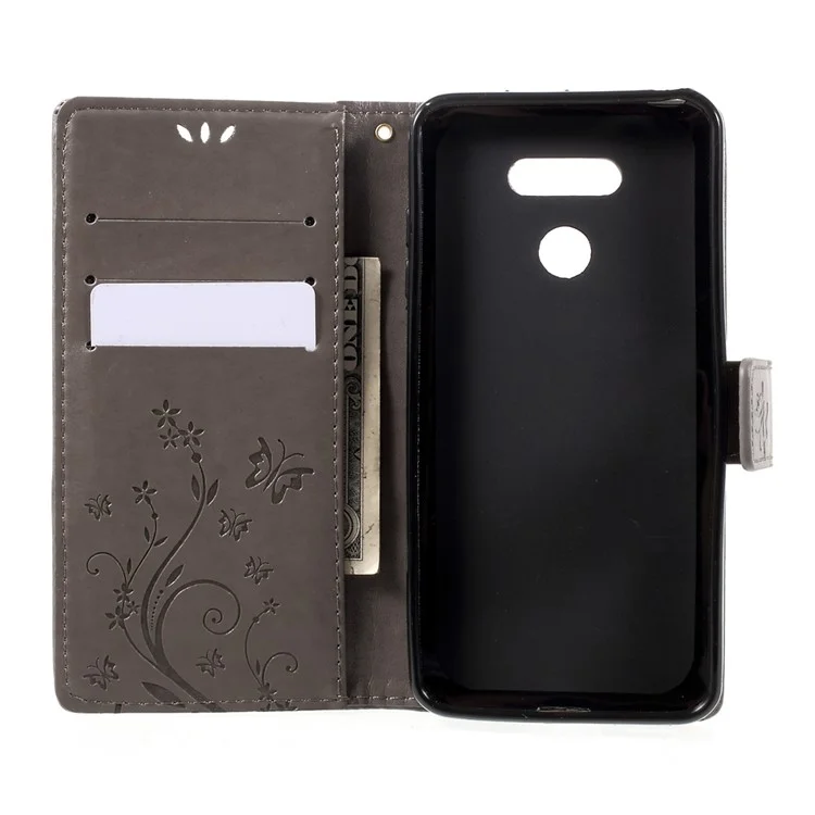 Imprinted Butterfly Flowers Leather Wallet Cover for LG G6 - Grey