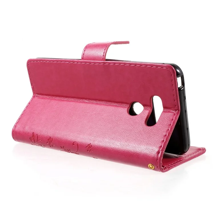 Imprinted Butterfly Flowers Leather Card Holder Case for LG G6 - Rose