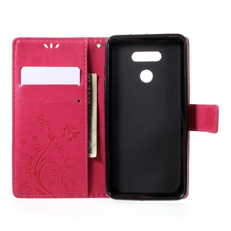 Imprinted Butterfly Flowers Leather Card Holder Case for LG G6 - Rose