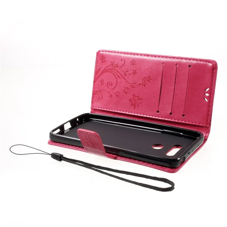 Imprinted Butterfly Flowers Leather Card Holder Case for LG G6 - Rose