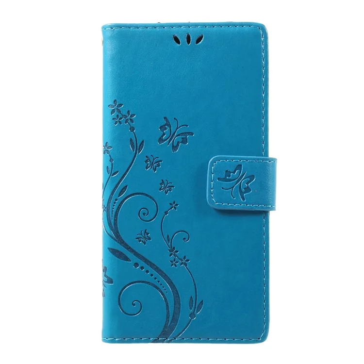 Imprinted Butterfly Flowers Wallet Leather Stand Cover for LG G6 - Blue