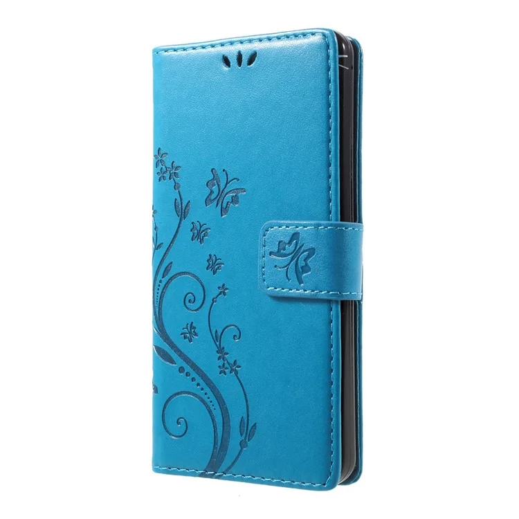 Imprinted Butterfly Flowers Wallet Leather Stand Cover for LG G6 - Blue