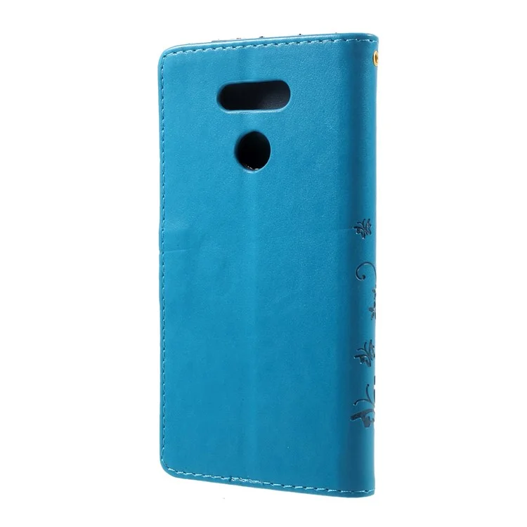 Imprinted Butterfly Flowers Wallet Leather Stand Cover for LG G6 - Blue