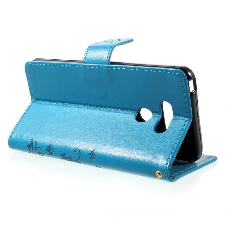 Imprinted Butterfly Flowers Wallet Leather Stand Cover for LG G6 - Blue