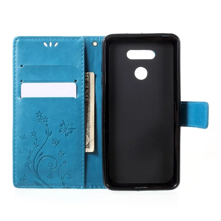 Imprinted Butterfly Flowers Wallet Leather Stand Cover for LG G6 - Blue