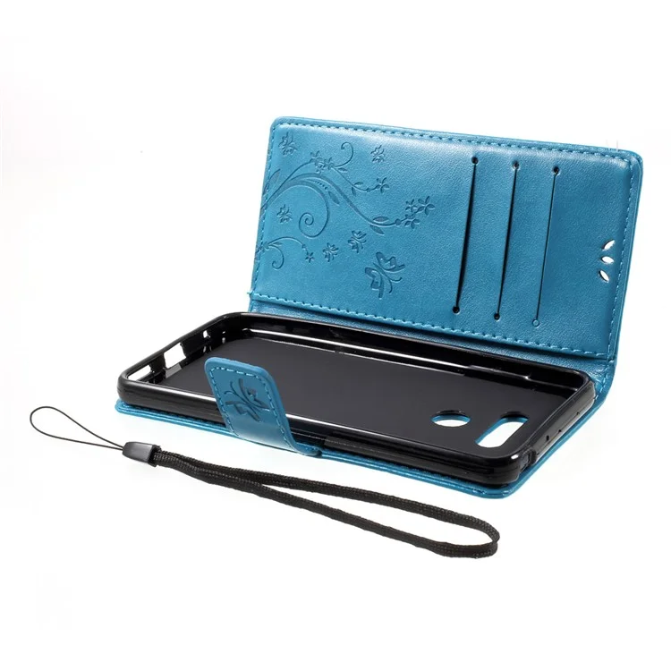 Imprinted Butterfly Flowers Wallet Leather Stand Cover for LG G6 - Blue