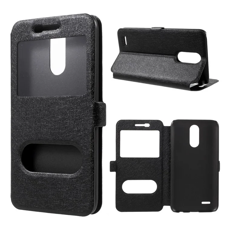Silk Texture Dual Window Leather Phone Case for LG K10 (2017) - Black