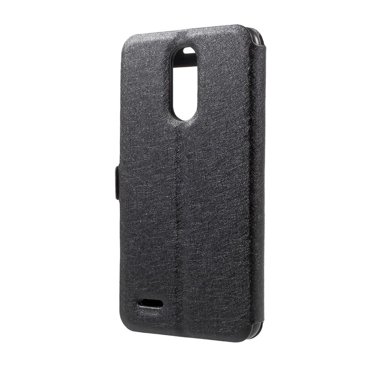 Silk Texture Dual Window Leather Phone Case for LG K10 (2017) - Black