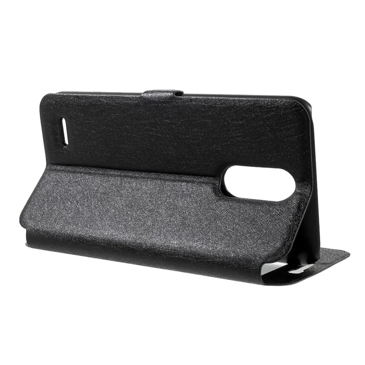 Silk Texture Dual Window Leather Phone Case for LG K10 (2017) - Black