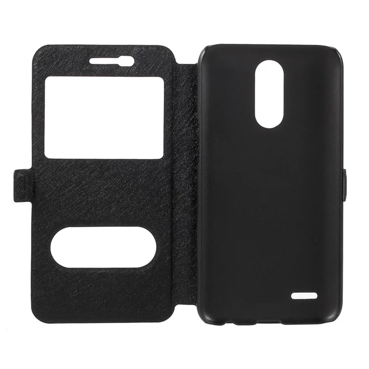 Silk Texture Dual Window Leather Phone Case for LG K10 (2017) - Black