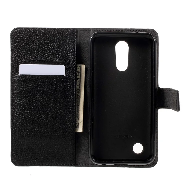 Litchi Skin Leather Wallet Stand Cell Phone Case for LG K10 (2017) - Black