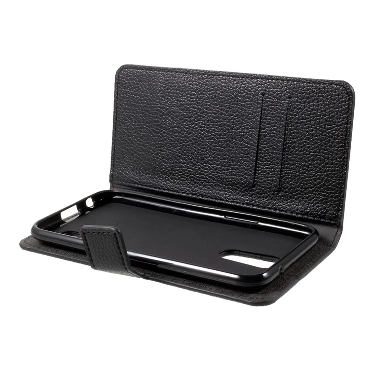 Litchi Skin Leather Wallet Stand Cell Phone Case for LG K10 (2017) - Black