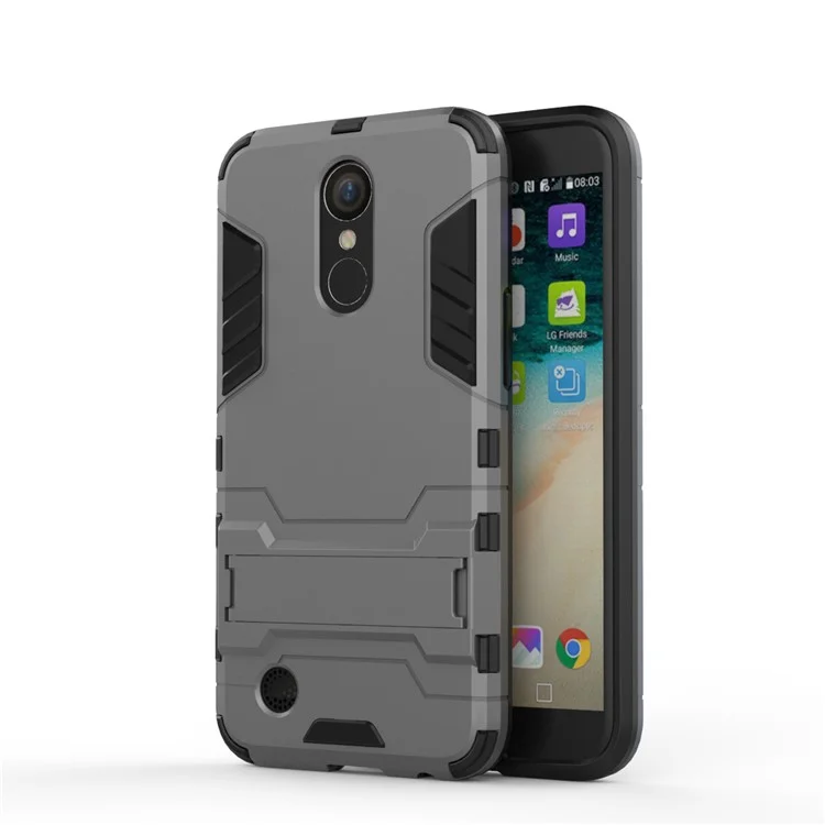Cool Guard Plastic + TPU Mobile Shell with Kickstand for LG K10 (2017) - Grey