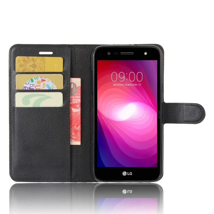 Litchi Texture Wallet Stand Leather Mobile Phone Case for LG X Power 2 - Black