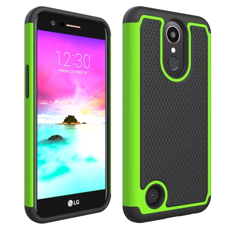 Football Grain PC + Silicone Mobile Case for LG K10 (2017) / LV5 - Green