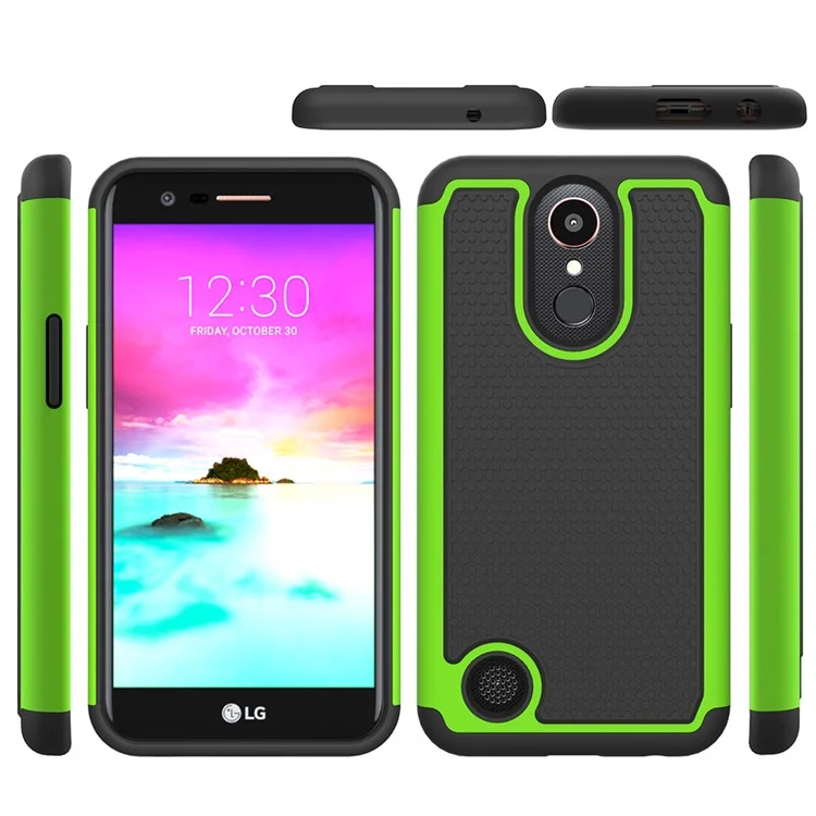 Football Grain PC + Silicone Mobile Case for LG K10 (2017) / LV5 - Green